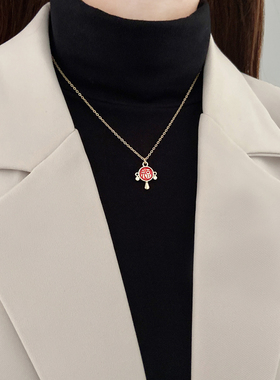 红色福字项链女2025年新款潮简约轻奢小众设计感高级秋冬锁骨链