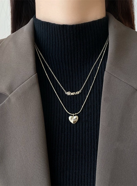 双层叠戴爱心毛衣链2025年新款