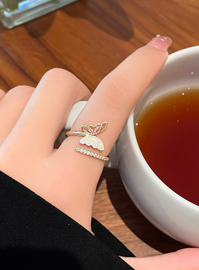 镂空蝴蝶戒指女2026新款时尚个性食指环开口冷淡风小众设计装饰品