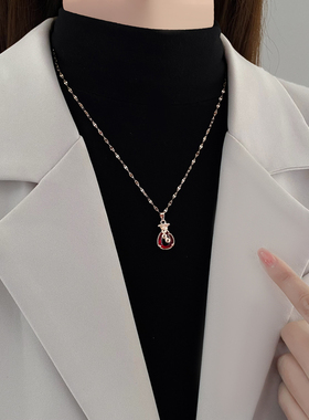钛钢红色INS冷淡风小众吊坠项链