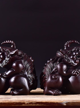 貔貅摆件瑞兽家居客厅黑檀木雕