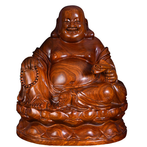 黄花梨木雕笑佛像大肚坐莲弥勒佛摆件布袋佛家居装饰品红木工艺品 - 图3