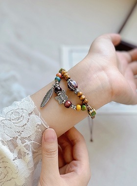 淘宝热销新款民族风景德镇陶瓷手链新中式国风编织瓷珠手绳高级感