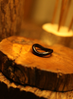 森系紫檀木手工古风小众情侣戒指