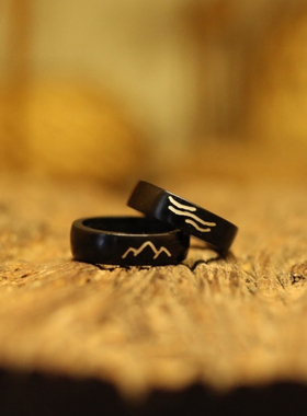 山水清新黑檀戒指古风情侣