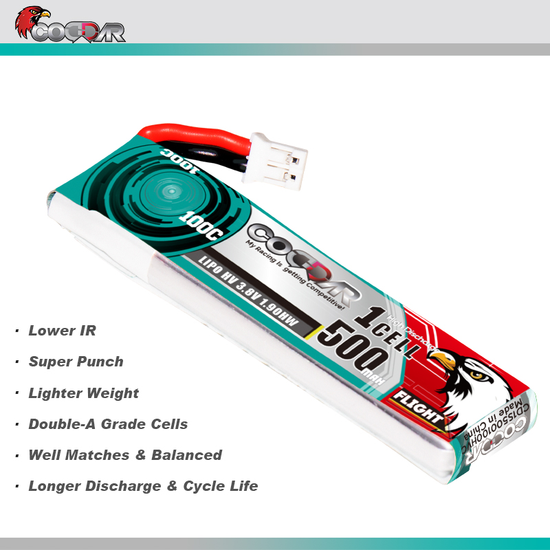 鹰氪 500MAH 1S 3.8V 100C EMAX TinyHawk2 PH2.0 空心杯锂电池 - 图0