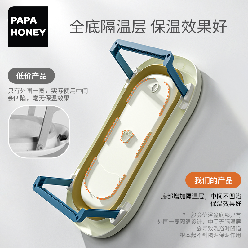 papahoney婴儿洗澡盆宝宝浴盆可折叠大号新生幼儿童家用澡盆神器