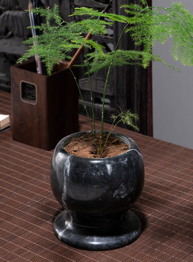 简约现代轻奢石臼花瓶软装饰品样板房间售楼处家居餐桌面花器摆件