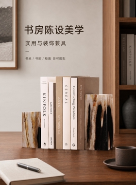 简约方块树木化石书立摆件送礼