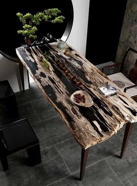 别墅办公室轻奢风高档茶台木化石