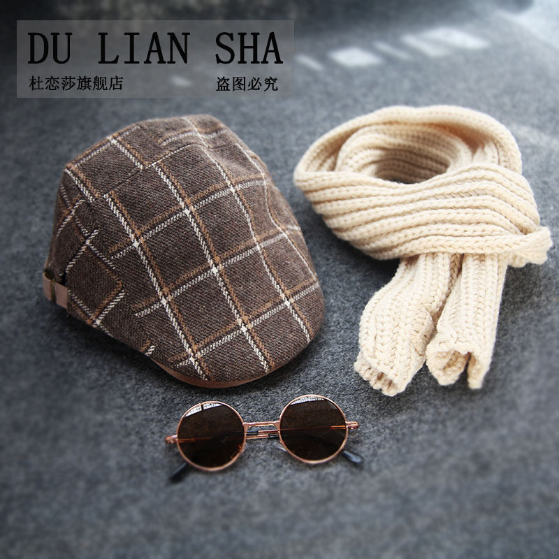 秋冬儿童贝雷帽男童格子保暖鸭舌帽女童休闲画家帽子毛呢宝宝帽潮