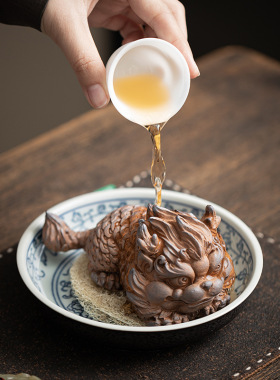 老岩泥复古麒麟招财小摆件中式茶桌茶宠功夫茶具可养茶玩桌面装饰