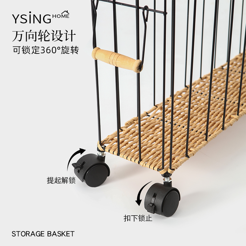 瑜伽垫收纳筐家用带轮夹缝窄长型铁艺收纳篮框健身运动器材置物架 - 图3