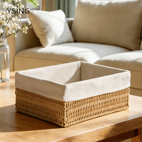 桌面收纳盒家用编织篮客厅茶几零食收纳筐绳编零食杂物整理储物筐 - 图2