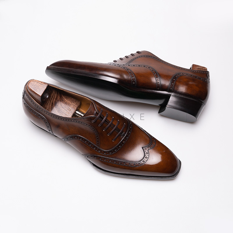 Oct Tenth手工固特异皮鞋 手缝沿条擦色布洛克Oxford方头牛津鞋男 - 图2