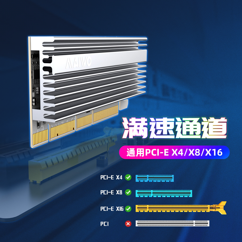 麦沃nvme硬盘转接卡PCIE X16固态m.2-ssd满速M-Key加速卡KT058 - 图0