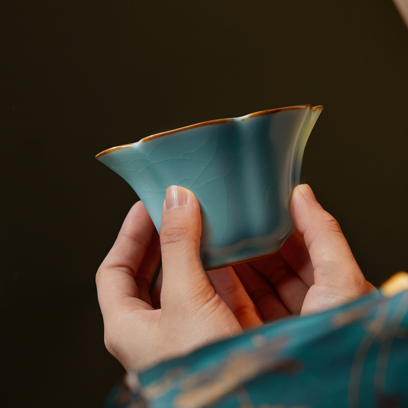 东道汝窑老东道茶杯茶具功夫茶杯主人杯单杯结婚礼物百合杯绿粉青 - 图0