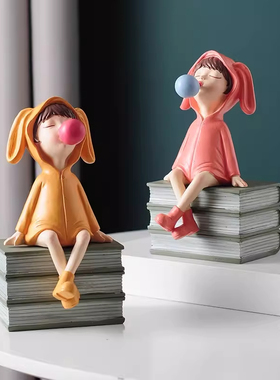 创意书箱女孩家居软装饰品摆件