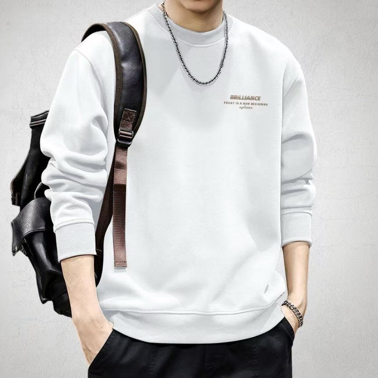 港风Z&K系列圆领卫衣男款秋季户外运动百搭美式重磅无帽套头衫 - 图3