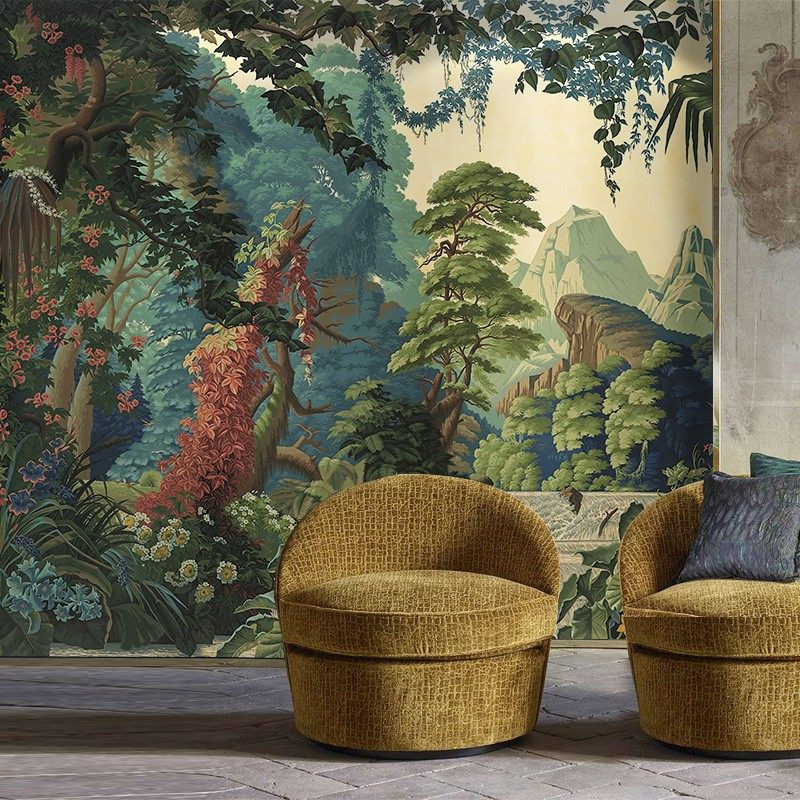 北欧手绘热带雨林风景壁纸客厅沙发电视背景墙纸丛林酒店壁画墙布,淘宝优惠券,粉丝福利购,淘宝优惠卷