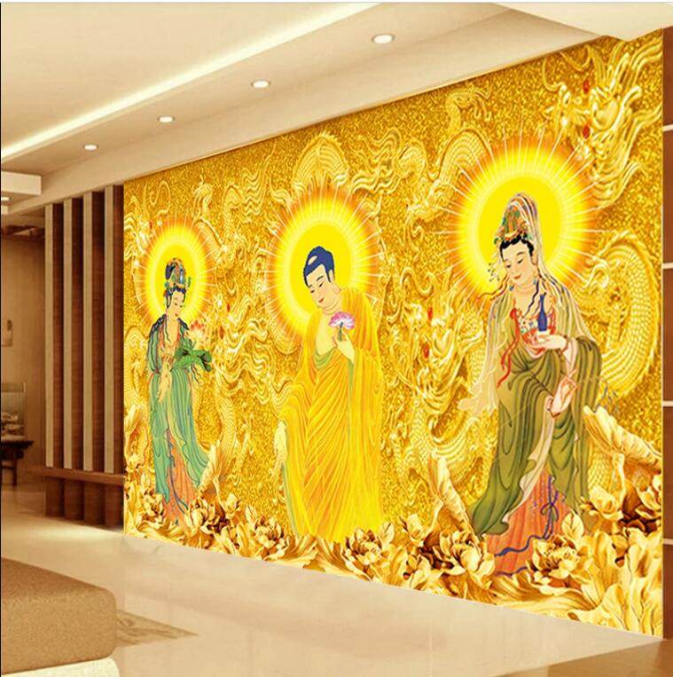 西方三圣菩萨祠堂壁纸佛堂寺庙金色佛祖佛像阿弥陀佛背景墙纸壁画,淘宝优惠券,粉丝福利购,淘宝优惠卷