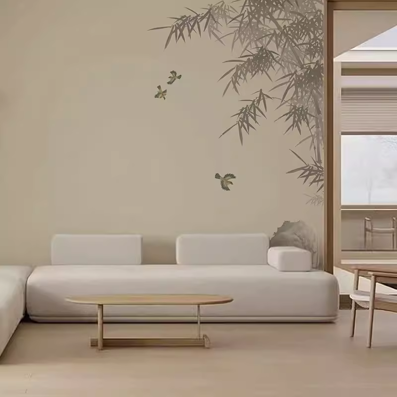 中式古典淡雅水墨画竹子电视背景墙纸禅意茶室酒店养生馆环保壁纸,淘宝优惠券,粉丝福利购,淘宝优惠卷