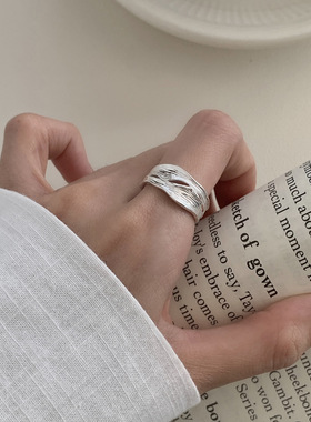 银s999纯银褶皱条纹戒指/指环