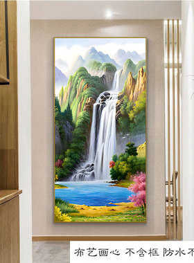 竖版巨人山背靠山水油画打印