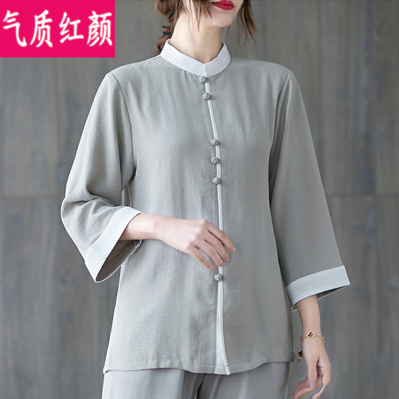 佛系中国风禅意茶服中式唐装太极服 气质红颜上衣