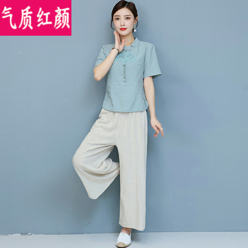 中式唐装夏季中国风禅意女装禅修服 气质红颜上衣