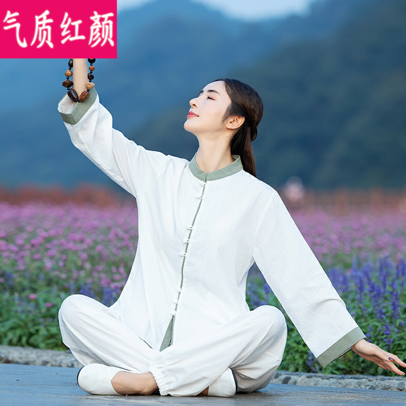 中式唐装女中国风棉麻禅意太极服 气质红颜上衣