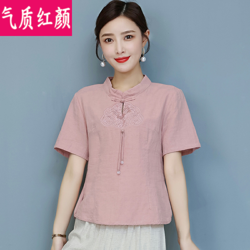 中式唐装夏季中国风禅意女装禅修服 气质红颜上衣