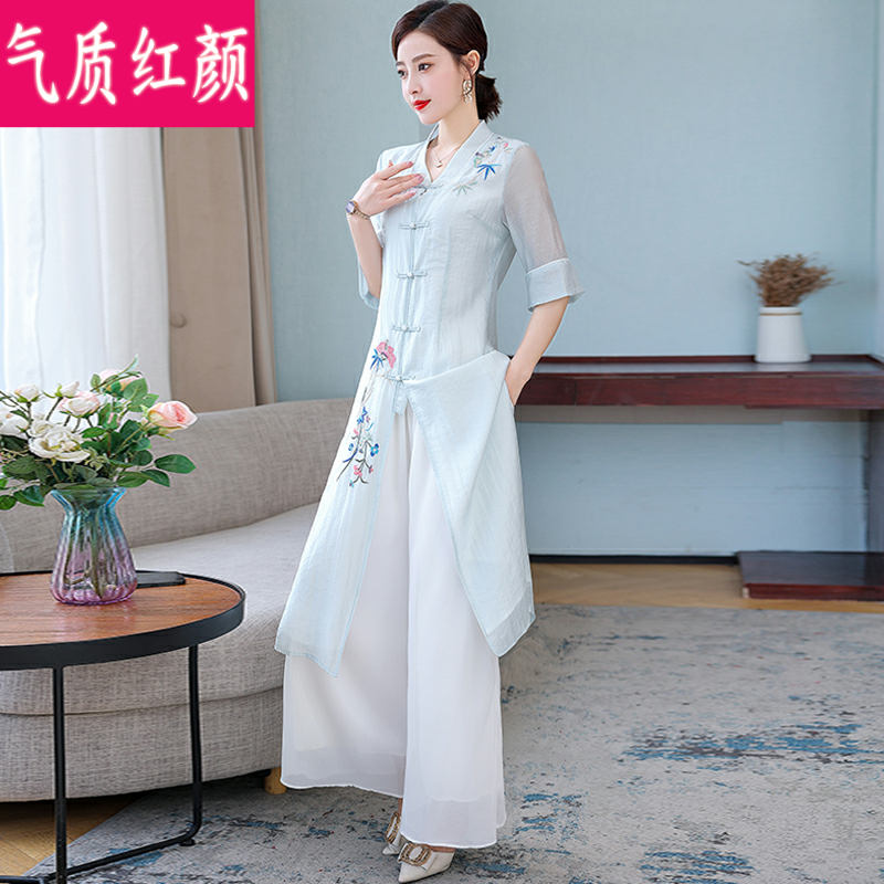 唐装女夏中国风复古中式禅意茶服 气质红颜上衣