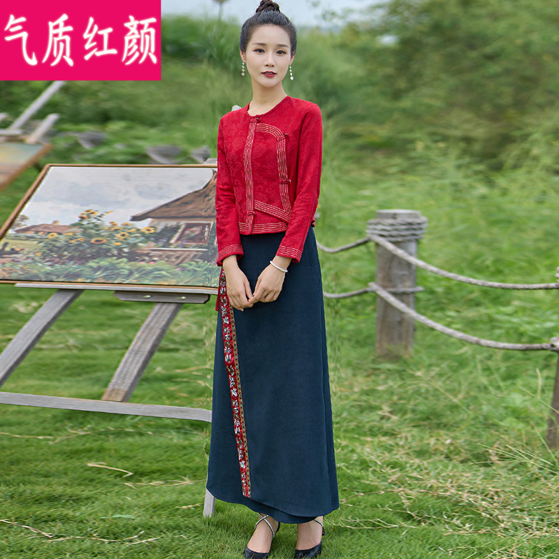 民国秋冬装禅意茶服中式复古汉服 气质红颜上衣