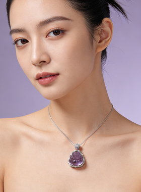 坤恩启手造物紫色水晶雕刻吊坠
