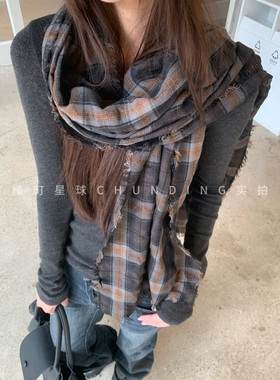 【枯木】日系复古格纹围巾