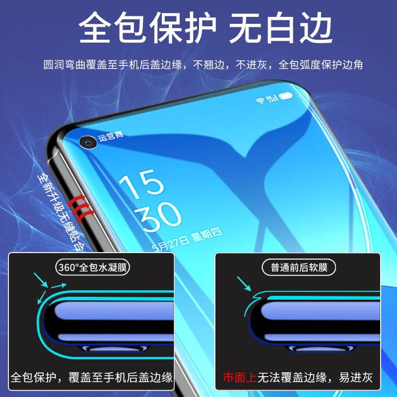 适用opporeno6pro水凝膜findx3钢化手机膜reno5pro全屏覆reno3/reno4全包一体膜x2防摔pro前后保护膜曲面软膜 - 图2