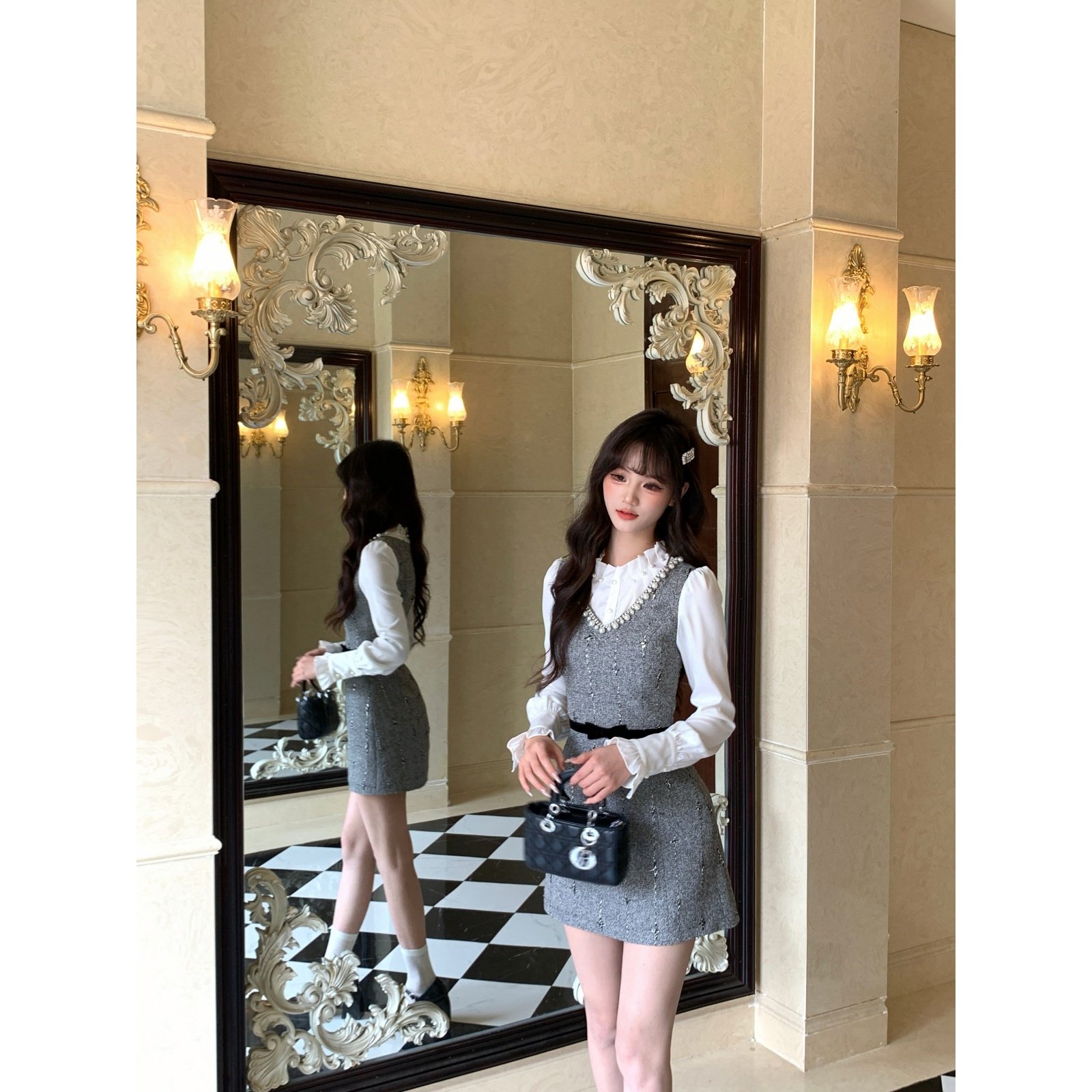 越韩小鱼 赫尔小姐 重工富家千金小香风连衣裙名媛风外套两件套装,淘宝优惠券,粉丝福利购,淘宝优惠卷