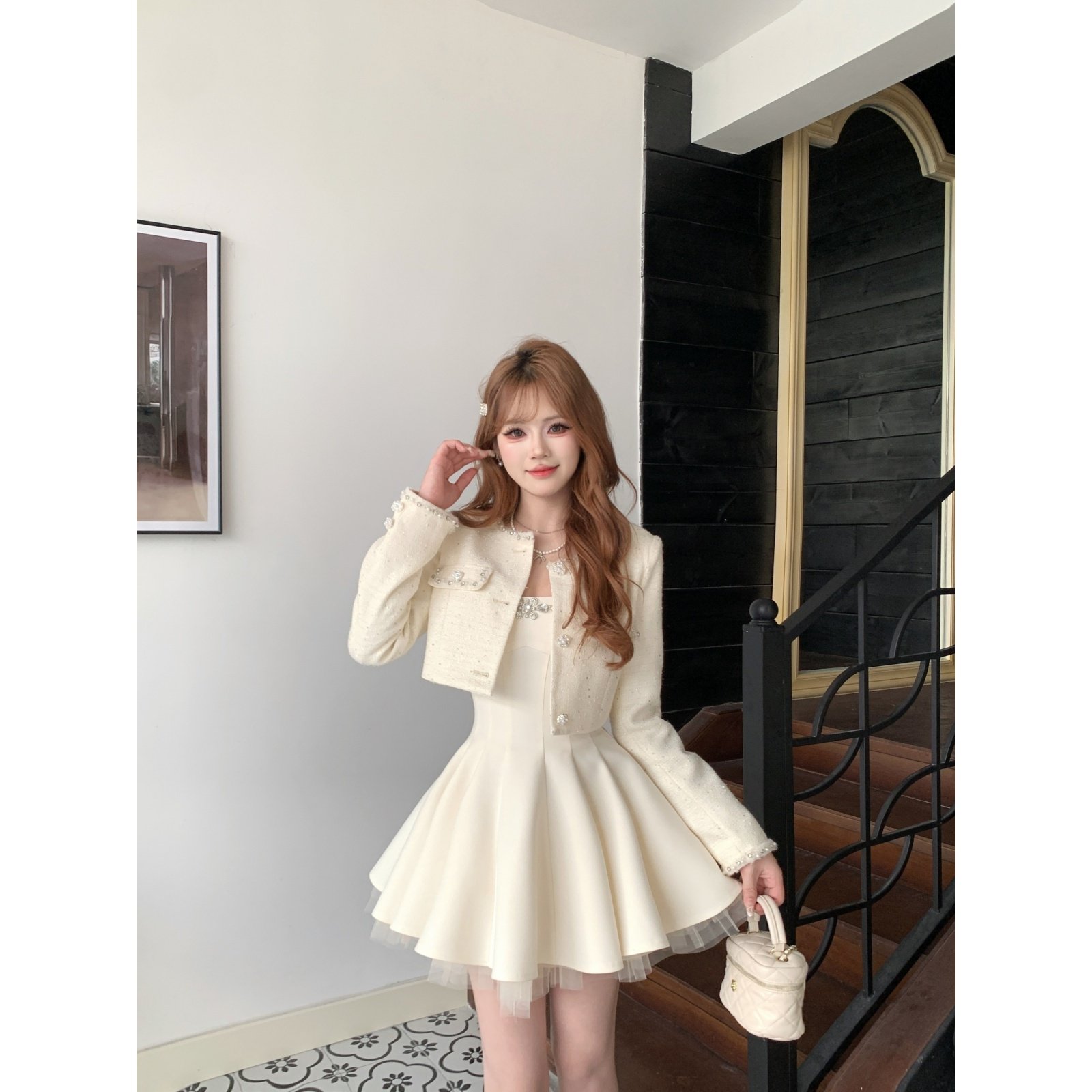 越韩小鱼 许我耀眼 亮片小香风外套富家千金气质无袖连衣裙套装女,淘宝优惠券,粉丝福利购,淘宝优惠卷