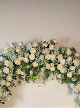 香槟仿真玫瑰花 U型拱门花艺森系婚礼装饰花婚庆舞台背景布置