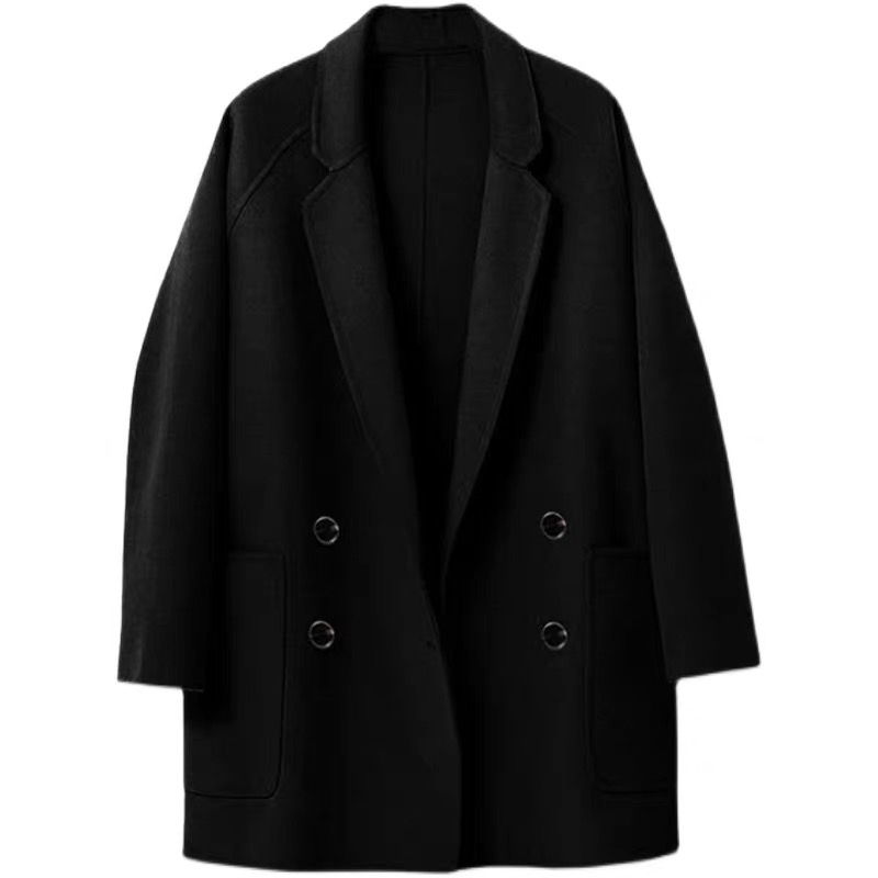西装款双面羊绒大衣女2023年秋冬新款韩版宽松廓形小个子毛呢外套