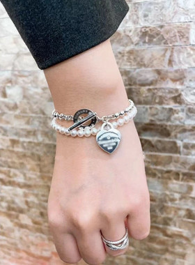 925纯银珍珠钻石爱心OT项链手链