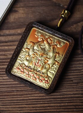 沉香木雕九尾狐吊坠项炼藏式彩绘唐卡汽车挂件手把件本命年国潮牌