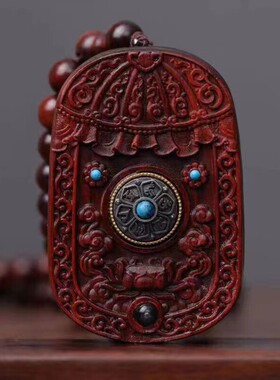 小叶紫檀度母观音菩萨牌挂件吊坠项链木雕佛牌挂坠牌子毛衣链送礼