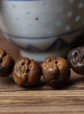 沉香木弥勒佛雕刻手串笑佛文玩佛珠檀香木佛公双面雕刻手链档位珠