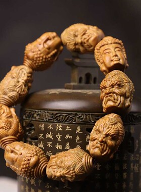 绿檀木雕刻佛魔双面一念之间手串佛珠手持男士手链念珠貔貅车挂件