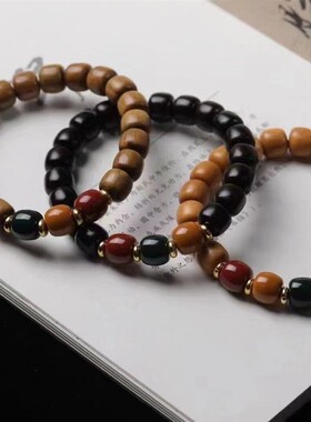 黑檀木老型珠桶珠绿檀手串紫光檀佛珠乌木念珠檀香配饰创意礼品物