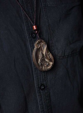 沉香木禅观音菩萨随形吊坠手把件沉香车挂件木雕男女项炼佛牌脖挂