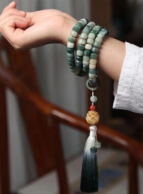 天然风化阴皮菩提根手串菩提子108手链白玉菩提念珠项链莲花配饰