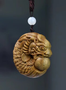 绿檀木雕龙头平安扣随身挂饰实木雕刻工艺品生肖龙包包车挂件檀木